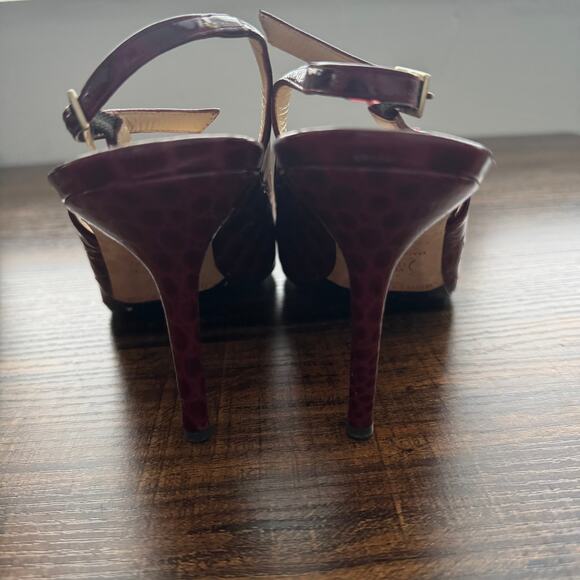 Jimmy Choo Bordeaux Croc Embossed Patent Leather Slingback Stiletto Heels - Picture 6 of 10